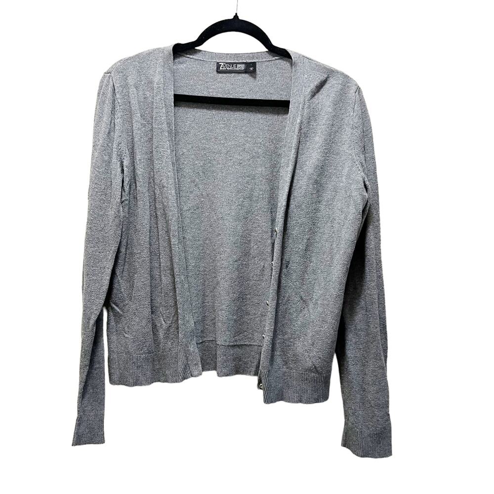 7TH Avenue Design Studio Cardigan Sweater Gray Knit Button Front V-Neck Cotton L